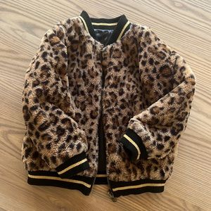 Leopard print bomber jacket faux fur